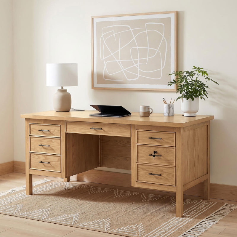 Vermes 66-inch 7-drawer Computer Desk with Power Outlet Light Ash - 802062