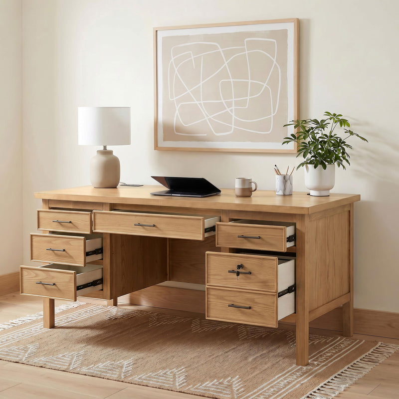 Vermes 66-inch 7-drawer Computer Desk with Power Outlet Light Ash - 802062
