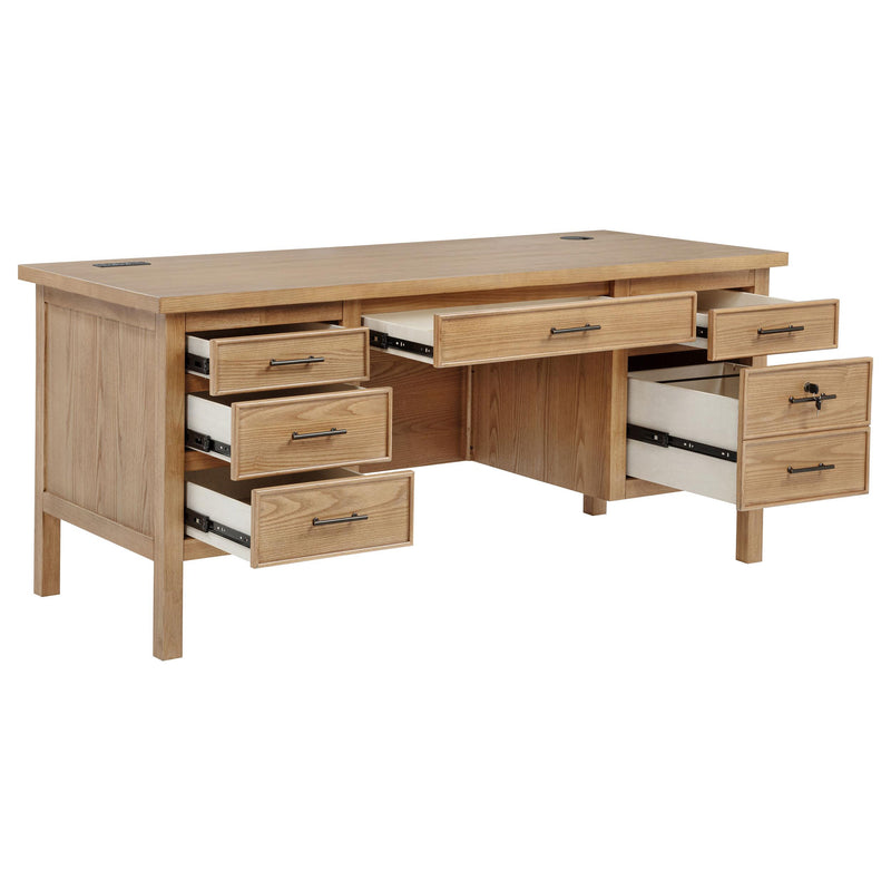 Vermes 66-inch 7-drawer Computer Desk with Power Outlet Light Ash - 802062