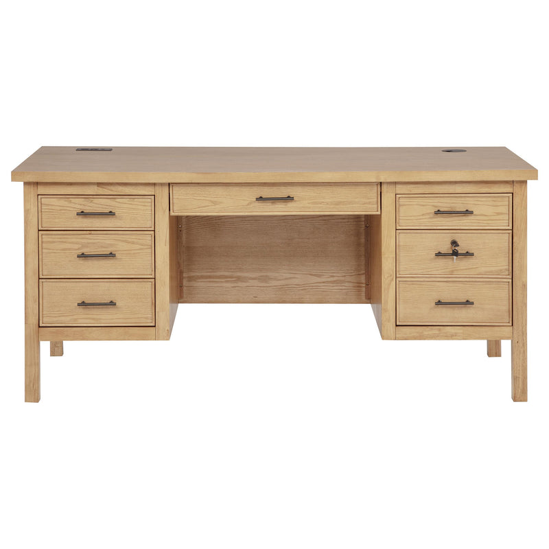 Vermes 66-inch 7-drawer Computer Desk with Power Outlet Light Ash - 802062