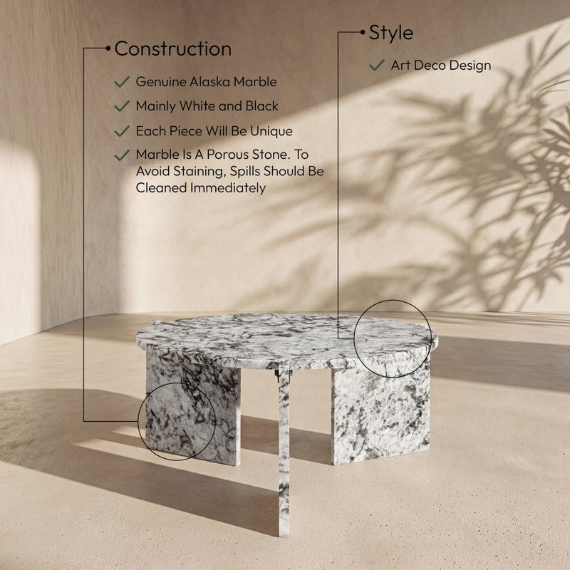 Vernazza Genuine Marble Coffee Table in Alaska - 77009Alaska-CT