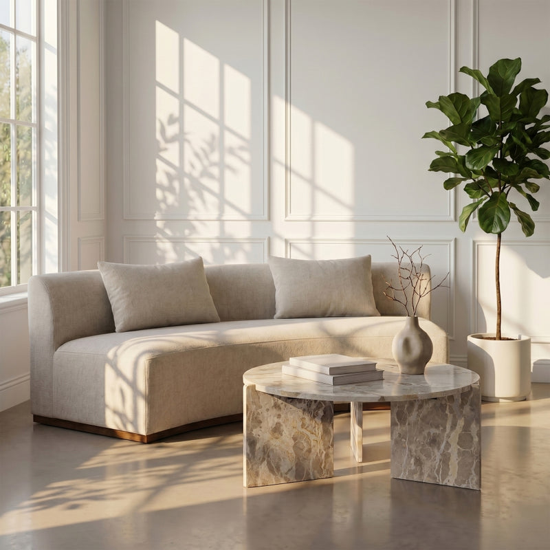 Vernazza Genuine Marble Coffee Table in Beige - 77009Beige-CT