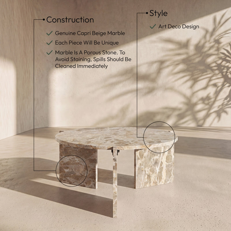 Vernazza Genuine Marble Coffee Table in Beige - 77009Beige-CT