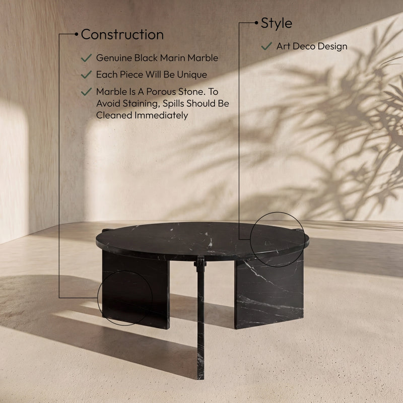 Vernazza Genuine Marble Coffee Table in Black - 77009Black-CT