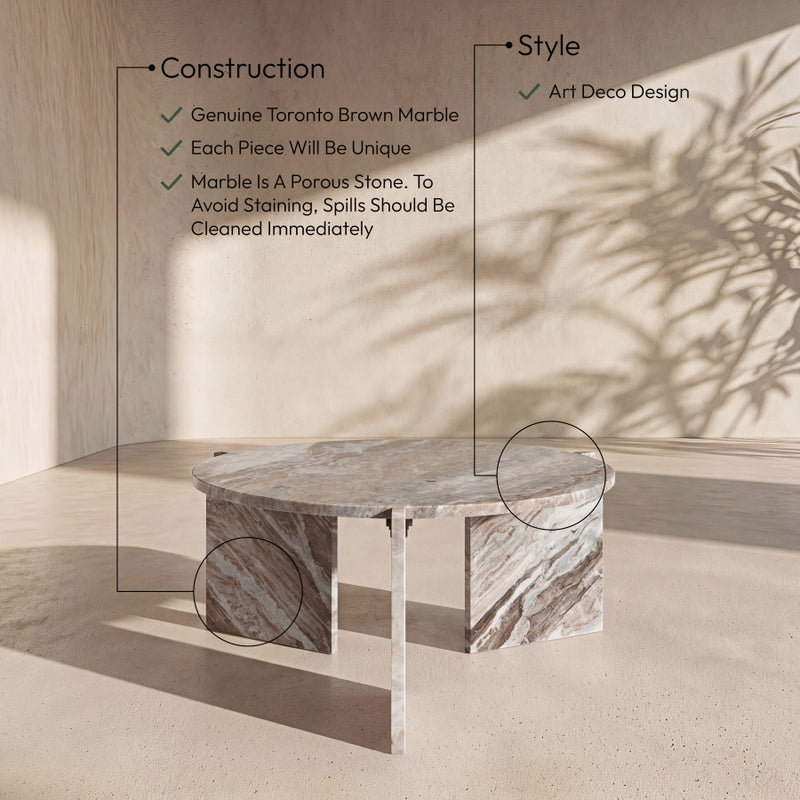 Vernazza Genuine Marble Coffee Table in Brown - 77009Brown-CT