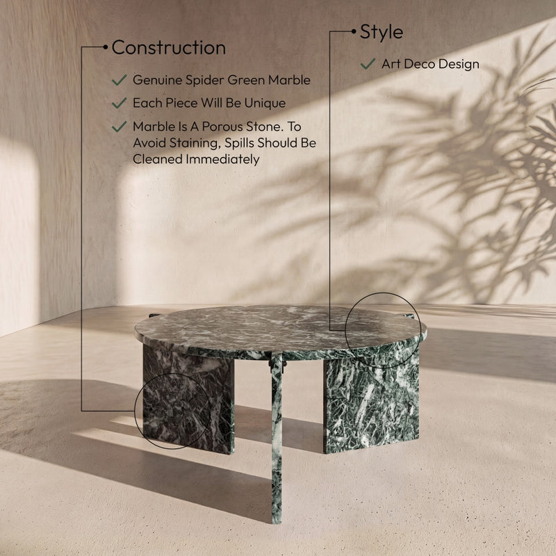 Vernazza Genuine Marble Coffee Table in Green - 77009Green-CT