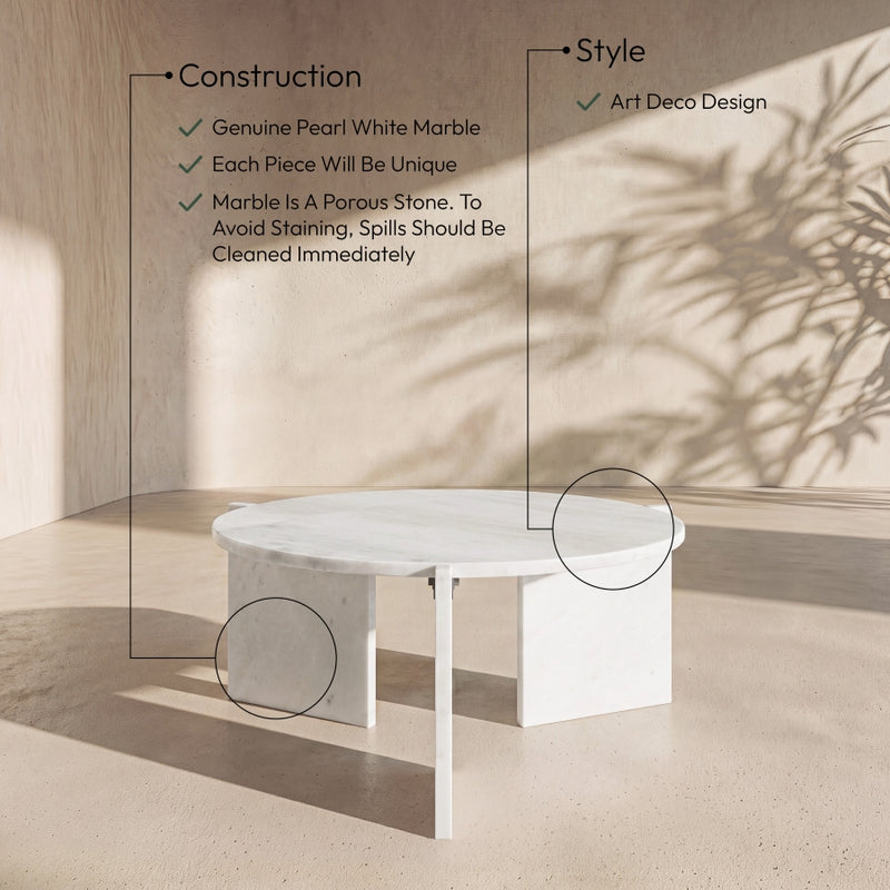 Vernazza Genuine Marble Coffee Table in White - 77009White-CT