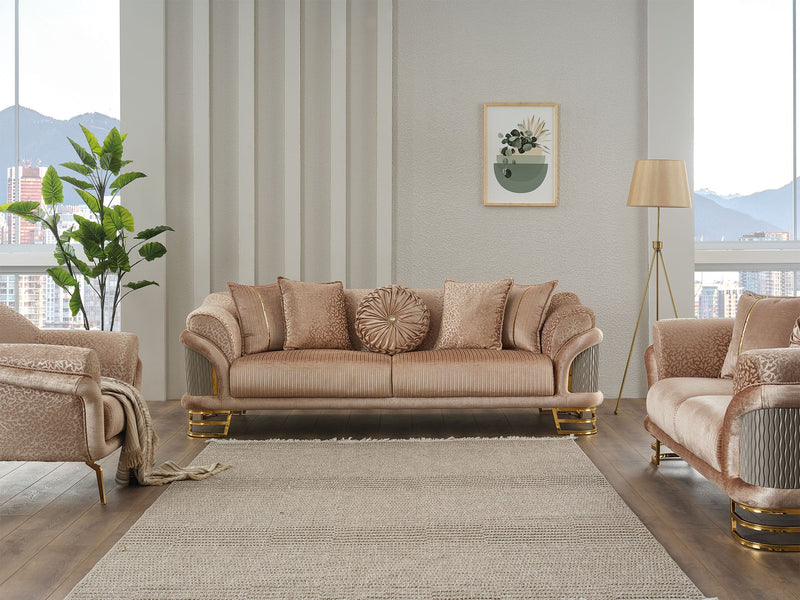 Versace 3-pieces (Sofa & Loveseat & Chair) Livingroom Set Beige in Beige - 101-VER-STAR14240-321