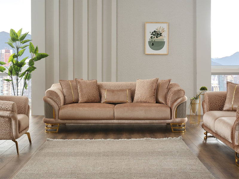 Versace 3-pieces (Sofa & Loveseat & Chair) Livingroom Set Beige in Beige - 101-VER-STAR14240-321