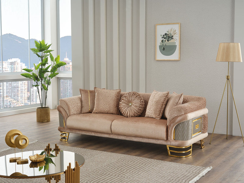 Versace 3-pieces (Sofa & Loveseat & Chair) Livingroom Set Beige in Beige - 101-VER-STAR14240-321