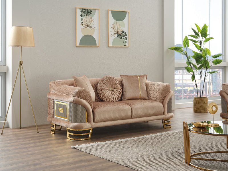 Versace 3-pieces (Sofa & Loveseat & Chair) Livingroom Set Beige in Beige - 101-VER-STAR14240-321