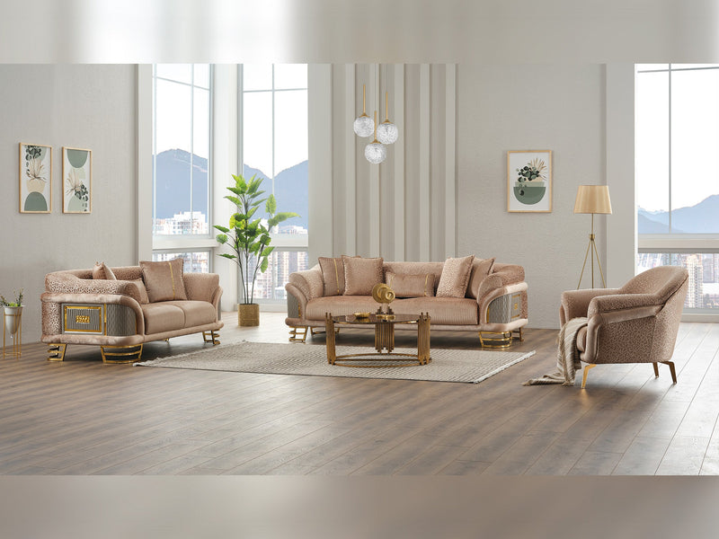 Versace 3-pieces (Sofa & Loveseat & Chair) Livingroom Set Beige in Beige - 101-VER-STAR14240-321