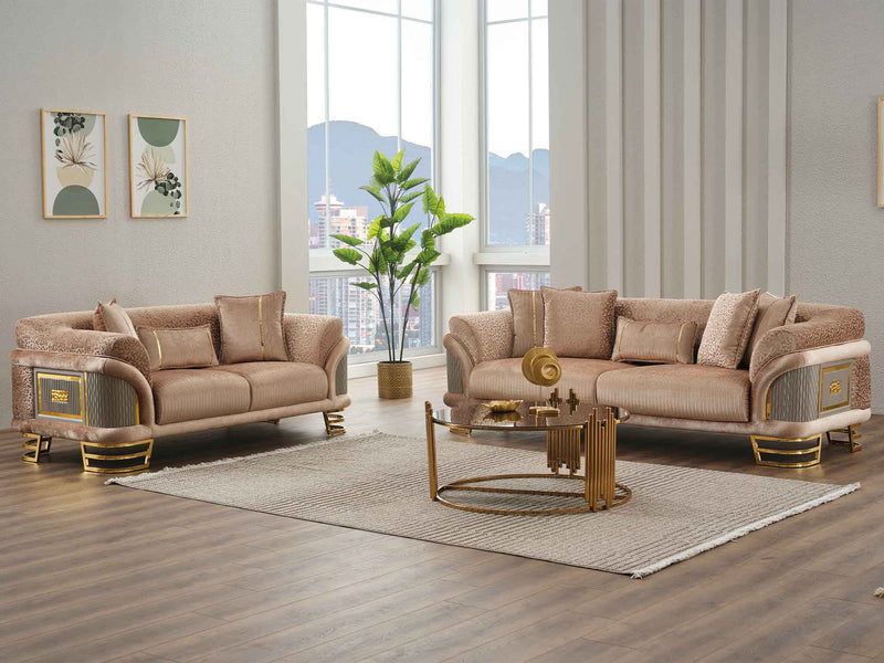 Versace 3-pieces (Sofa & Loveseat & Chair) Livingroom Set Beige in Beige - 101-VER-STAR14240-321