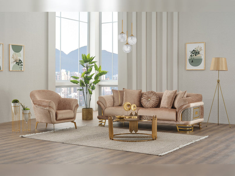 Versace 3-pieces (Sofa & Loveseat & Chair) Livingroom Set Beige in Beige - 101-VER-STAR14240-321