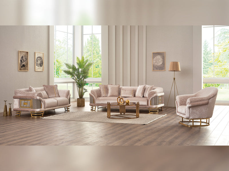 Versace 3-pieces (Sofa & Loveseat & Chair) Livingroom Set Cream in Cream - 101-VER-STAR13553-321