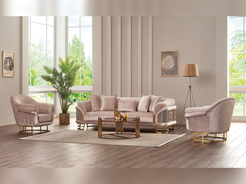 Versace 3-pieces (Sofa & Loveseat & Chair) Livingroom Set Cream in Cream - 101-VER-STAR13553-321