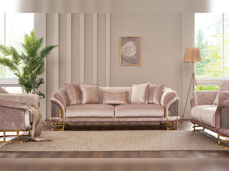 Versace 3-pieces (Sofa & Loveseat & Chair) Livingroom Set Cream in Cream - 101-VER-STAR13553-321