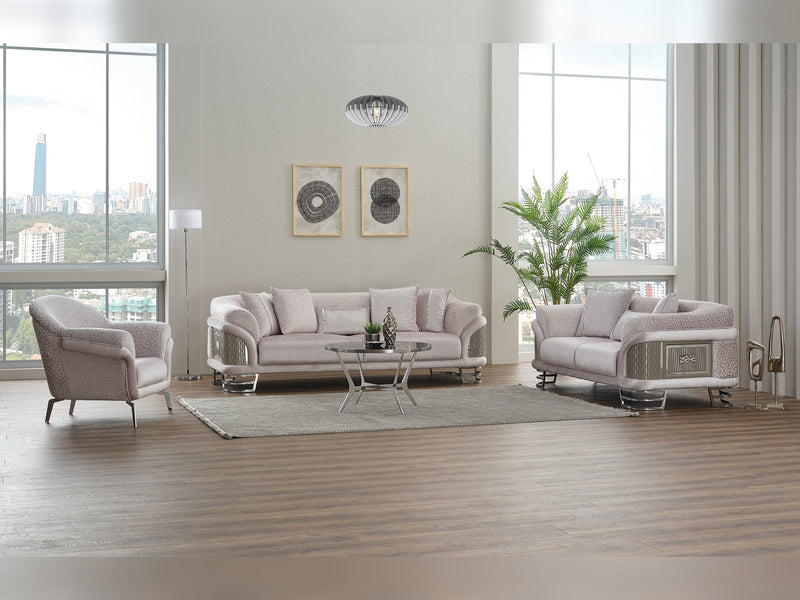 Versace 3-pieces (Sofa & Loveseat & Chair) Livingroom Set Light Grey in Light Grey - 101-VER-STAR14244-321