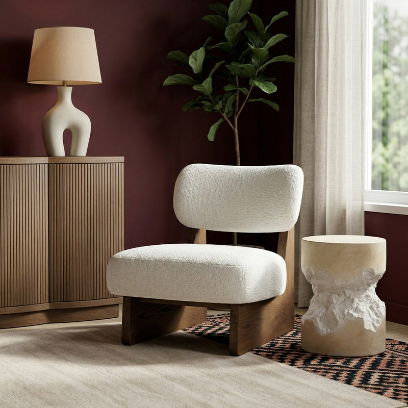Vetra Linen Textured Fabric Upholstered Chair in Cream - 33013Cream