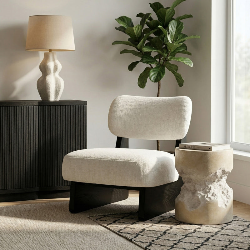 Vetra Linen Textured Fabric Upholstered Chair in Cream - 33014Cream