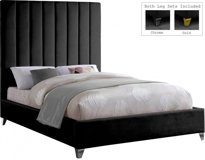 Via Velvet King Bed Black - Gate FurnitureKing Bed