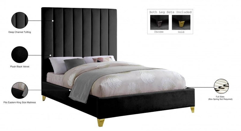 Via Velvet King Bed Black - Gate FurnitureKing Bed