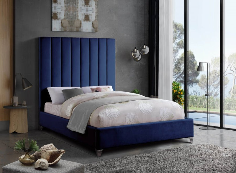 Via Velvet King Bed Blue - Gate FurnitureKing Bed