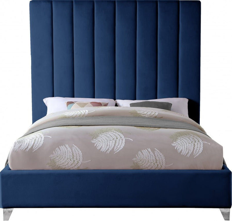 Via Velvet King Bed Blue - Gate FurnitureKing Bed