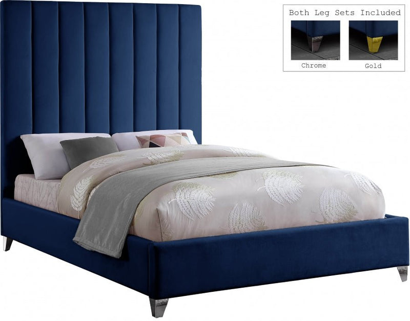 Via Velvet King Bed Blue - Gate FurnitureKing Bed