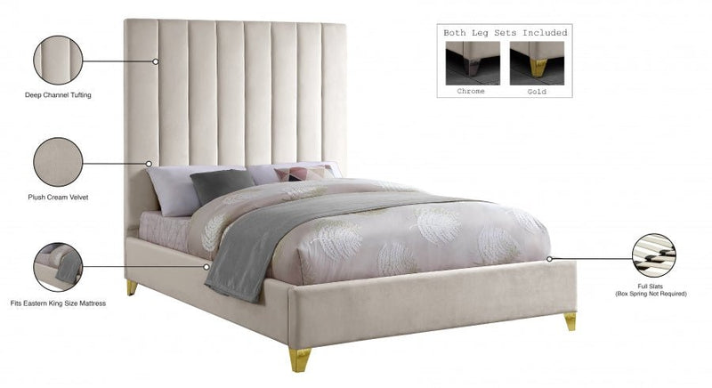 Via Velvet King Bed Cream - Gate FurnitureKing Bed