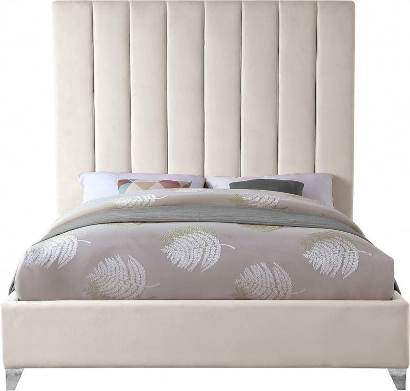Via Velvet King Bed Cream - Gate FurnitureKing Bed