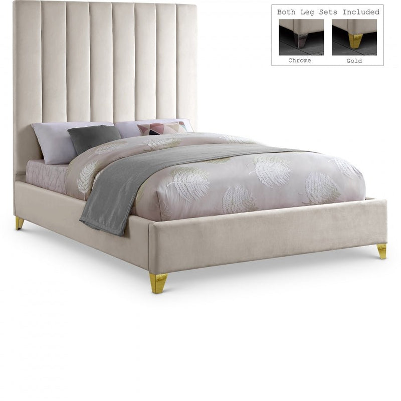Via Velvet King Bed Cream - Gate FurnitureKing Bed