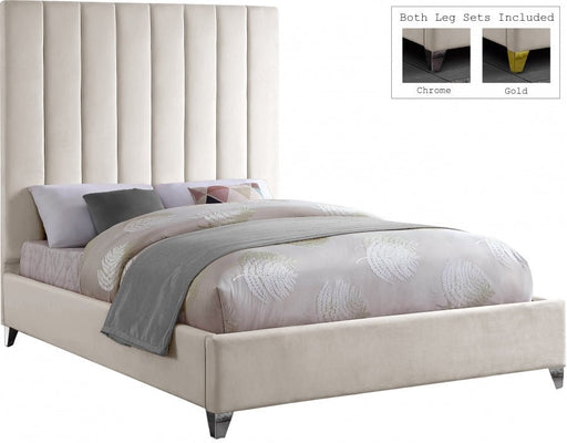 Via Velvet King Bed Cream - Gate FurnitureKing Bed