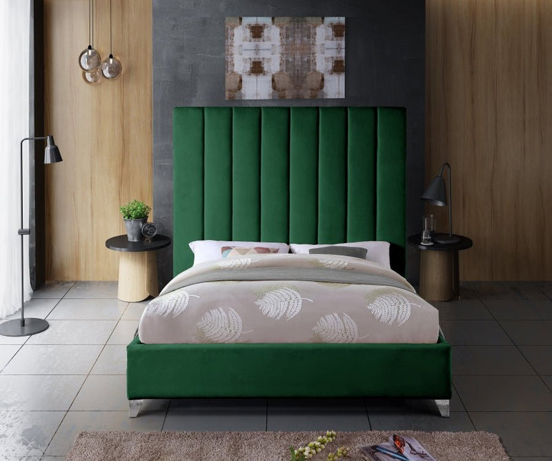 Via Velvet King Bed Green - Gate FurnitureKing Bed