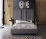 Via Velvet King Bed Grey - Gate FurnitureKing Bed