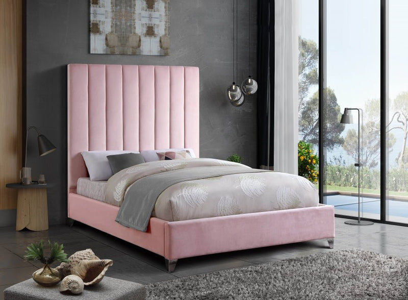 Via Velvet King Bed Pink - Gate FurnitureKing Bed