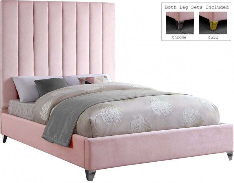 Via Velvet King Bed Pink - Gate FurnitureKing Bed