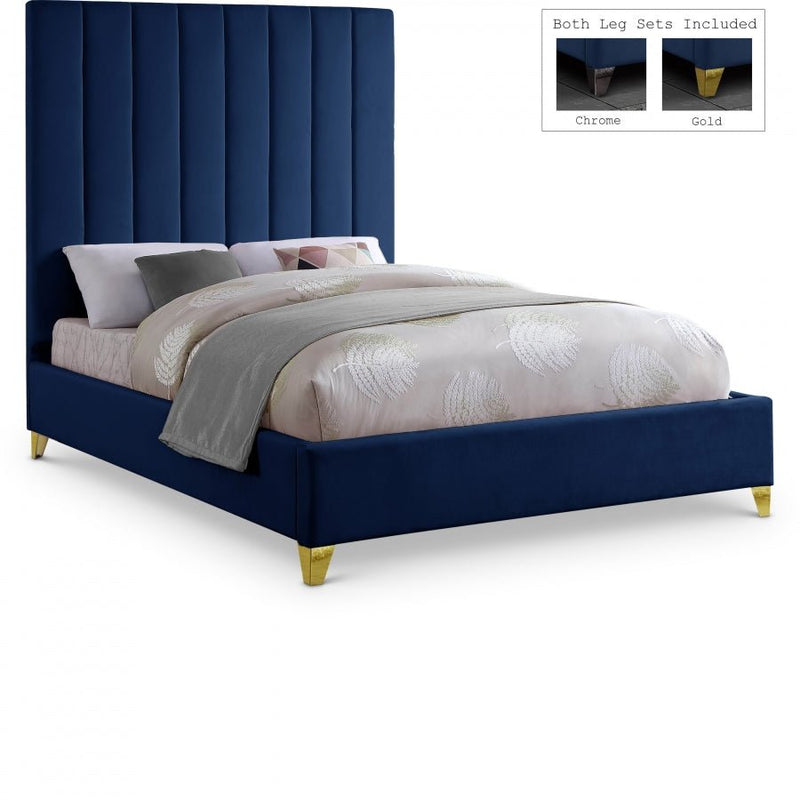 Via Velvet Queen Bed Blue - Gate FurnitureQueen Bed