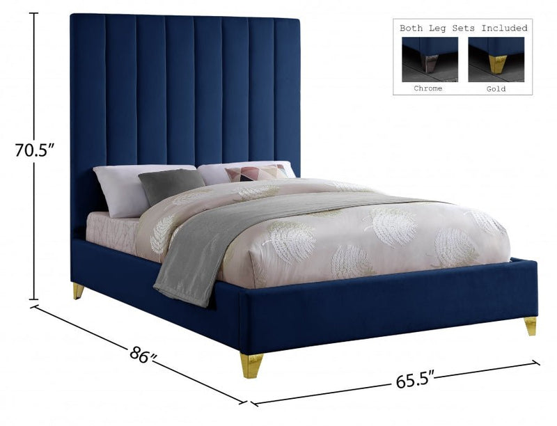 Via Velvet Queen Bed Blue - Gate FurnitureQueen Bed