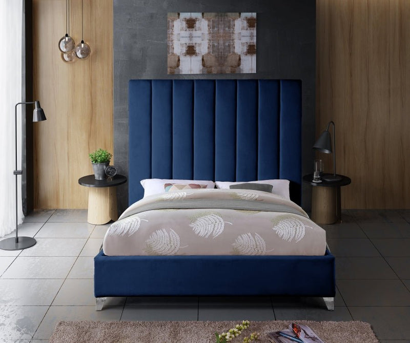 Via Velvet Queen Bed Blue - Gate FurnitureQueen Bed
