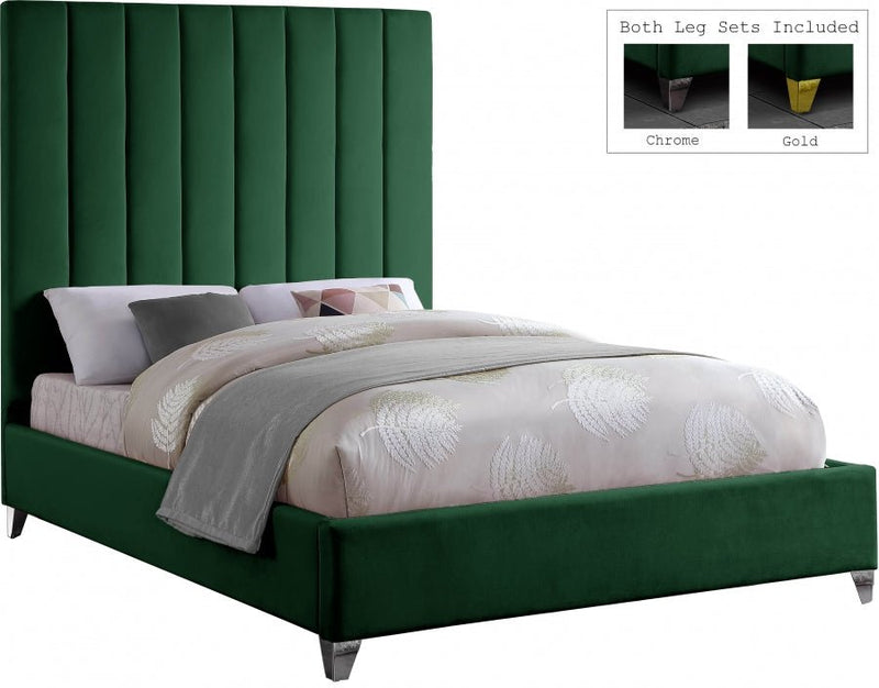 Via Velvet Queen Bed Green - Gate FurnitureQueen Bed