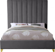 Via Velvet Queen Bed Grey - Gate FurnitureQueen Bed