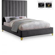 Via Velvet Queen Bed Grey - Gate FurnitureQueen Bed