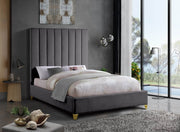 Via Velvet Queen Bed Grey - Gate FurnitureQueen Bed