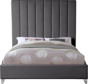Via Velvet Queen Bed Grey - Gate FurnitureQueen Bed