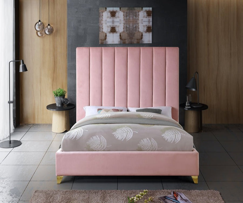 Via Velvet Queen Bed Pink - Gate FurnitureQueen Bed