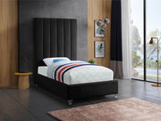 Via Velvet Twin Bed Black - Gate FurnitureTwin Bed