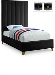 Via Velvet Twin Bed Black - Gate FurnitureTwin Bed