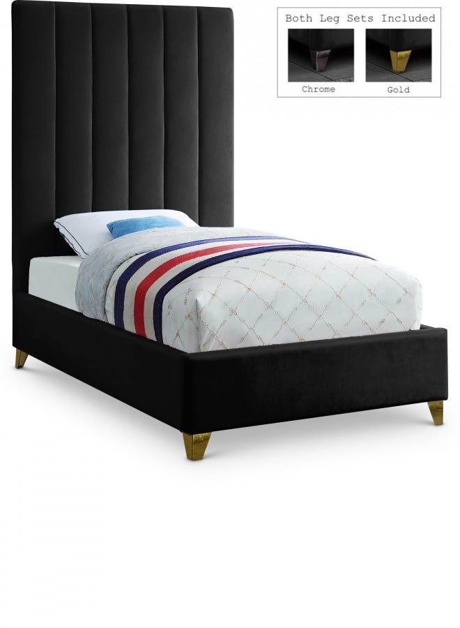 Via Velvet Twin Bed Black - Gate FurnitureTwin Bed