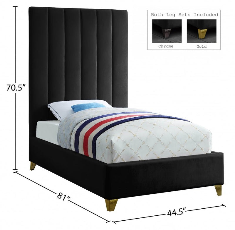 Via Velvet Twin Bed Black - Gate FurnitureTwin Bed